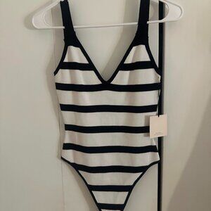 Superdown Black and White Striped Bodysuit